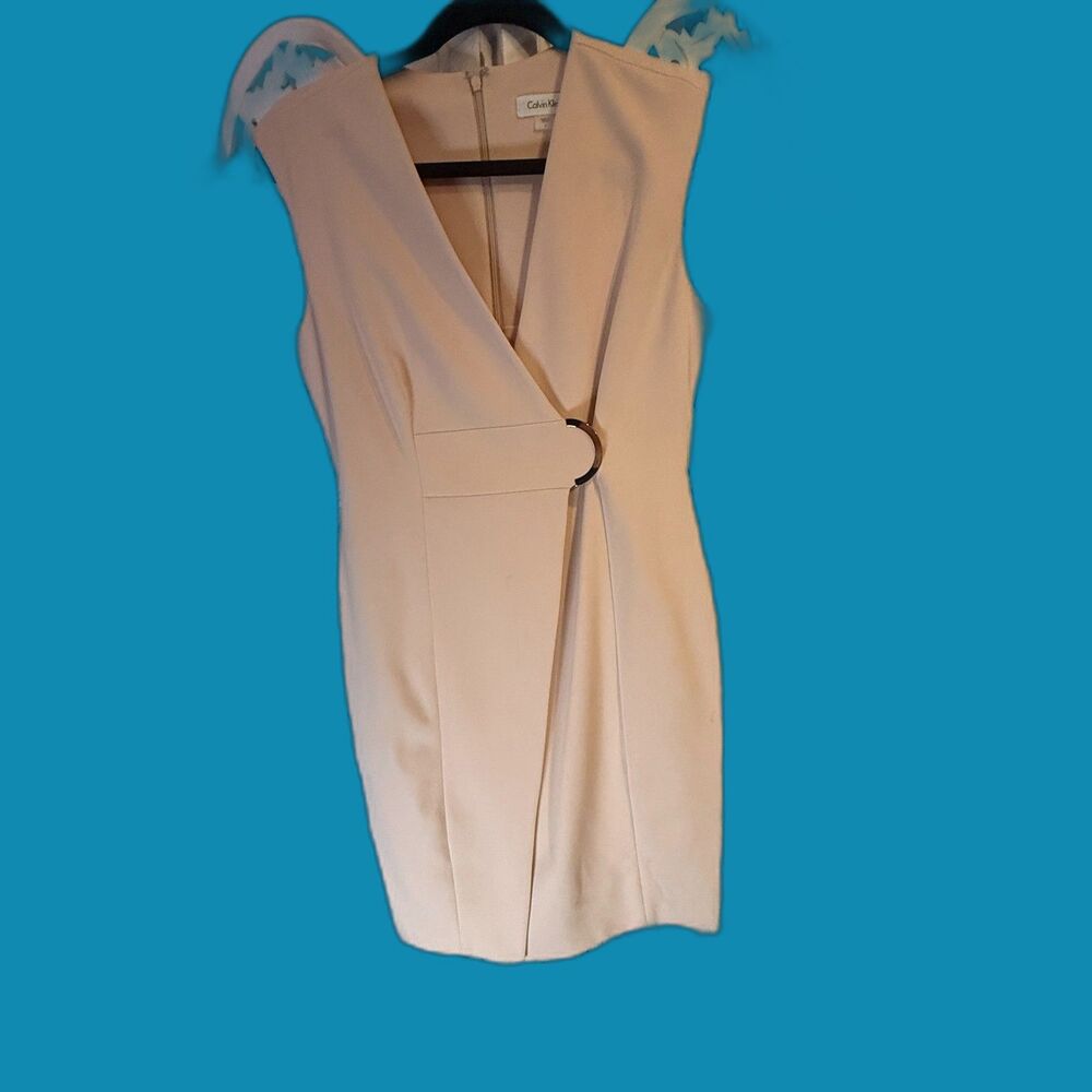 Calin Klein Blush Dress size 6 New V Neck side buckle Fully lined Hidden zipper